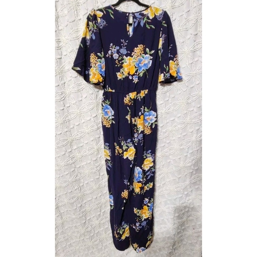 Band Of Gypsies Jumpsuit Womens M Floral Boho Navy‎ Yellow Flutter Sleeve P102 - Picture 2 of 13